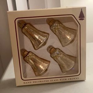 Vintage Christmas by Krebs Gold Glass Bell Ornaments Set of 4 w/ Box